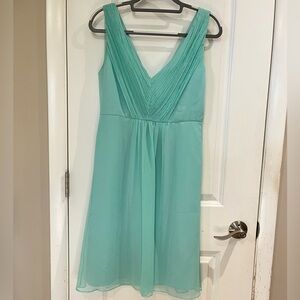 J. Crew Louisa Sleeveless V-Neck Chiffon Dress Sz 6 Pool Green Aqua Knee Length